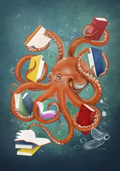 Book Lover Octopus Kort A6