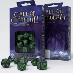Call of Cthulhu 7th Edition Poly Black /Green (7) Terningsett, Call of Cthulhu RPG