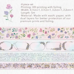 Elegant Floral Pastel Washi Tape Set (4)
