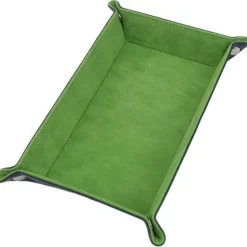 Foldable Leather Rectangular Green & Black Dice Tray