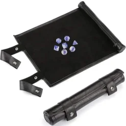 Foldable Leather Scroll Black Dice Tray
