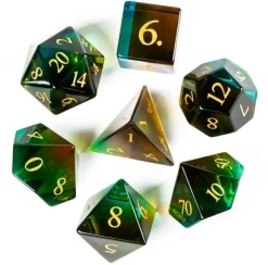 Glass Colorful Glaze Poly Blue, Brown /Gold (7) Terningsett