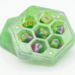 Glitter and Green Hexagon Resin Dice Box