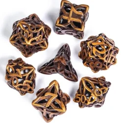 Hollow Metal Poly Celtic Knot Gold (7) Terningsett