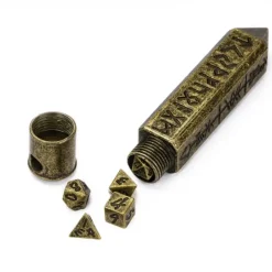 Metal Keychain Bullet with tiny Metal Poly Dice Set Bronze (7)