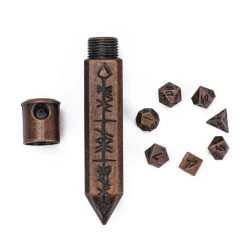 Metal Keychain Bullet with tiny Metal Poly Dice Set Copper (7)