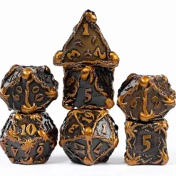 Metal Poly Ancient Octopus Plated Gold (7) Terningsett