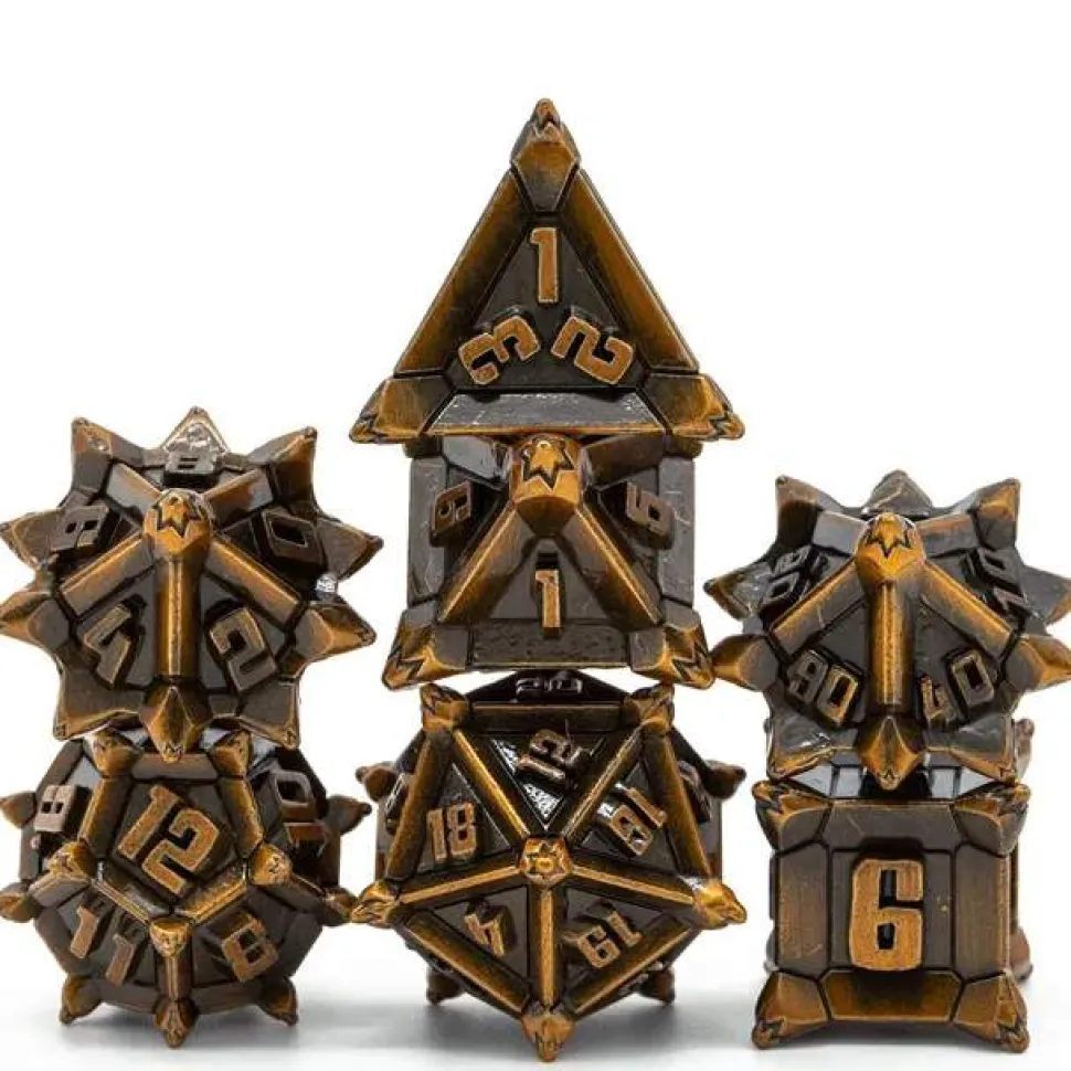 Metal Poly Ancient Pinwheel Plated Gold (7) Terningsett