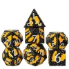 Metal Poly Dragon Scale Black, Orange /White (7) Terningsett