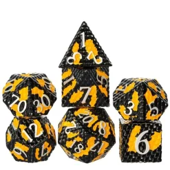 Metal Poly Dragon Scale Black, Orange /White (7) Terningsett