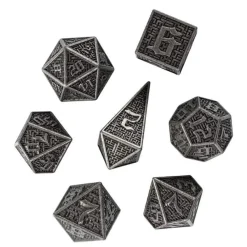 Metal Poly Maze Dice Barrel Silver (7) Terningsett