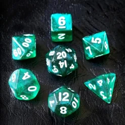 Moonstone Mini Poly Jade Green /White (7) Terningsett