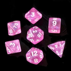 Moonstone Mini Poly Pink /White (7) Terningsett