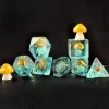 Novelty Mushroom Poly Blue, Yellow /Silver (7) Terningsett