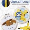 PokeMon Cross Stitch Kit: Includes Patterns and Materials to Stitch Pikachu & Piplup, & Evee, and Charts for 16 Other PokeMon Projects