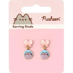 Pusheen Bow Golden Enamel Drop Earrings