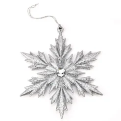 Silver Glitter Snowflake with Gem Hanging Decoration