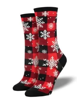 Snowflake Plaid Red Socks (35-42)