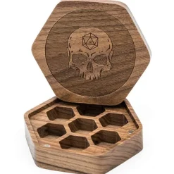 Walnut Hexagon Skull Wooden Dice Box