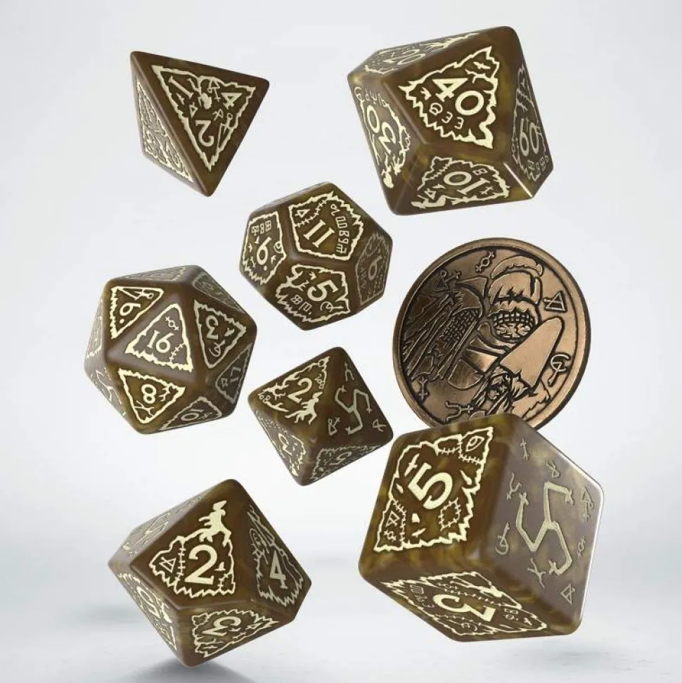 Witcher Crones Weavess Poly Brown /Beige w /Coin (7) Terningsett, Witcher